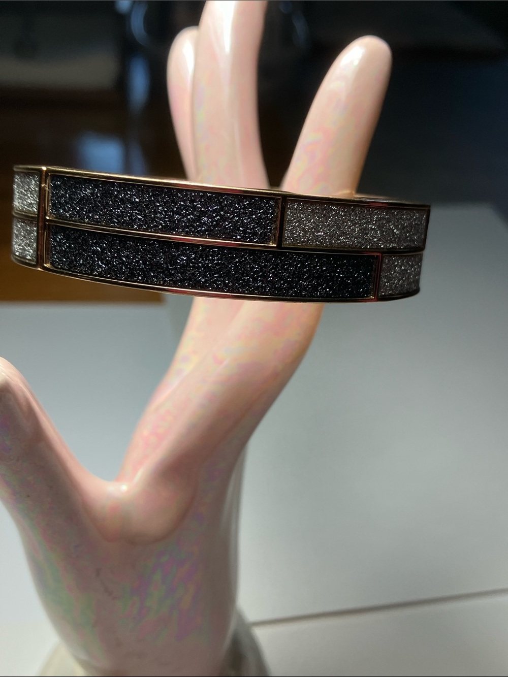 Black and Silver Sparkle Bangle Bracelet - Women's Jewelry